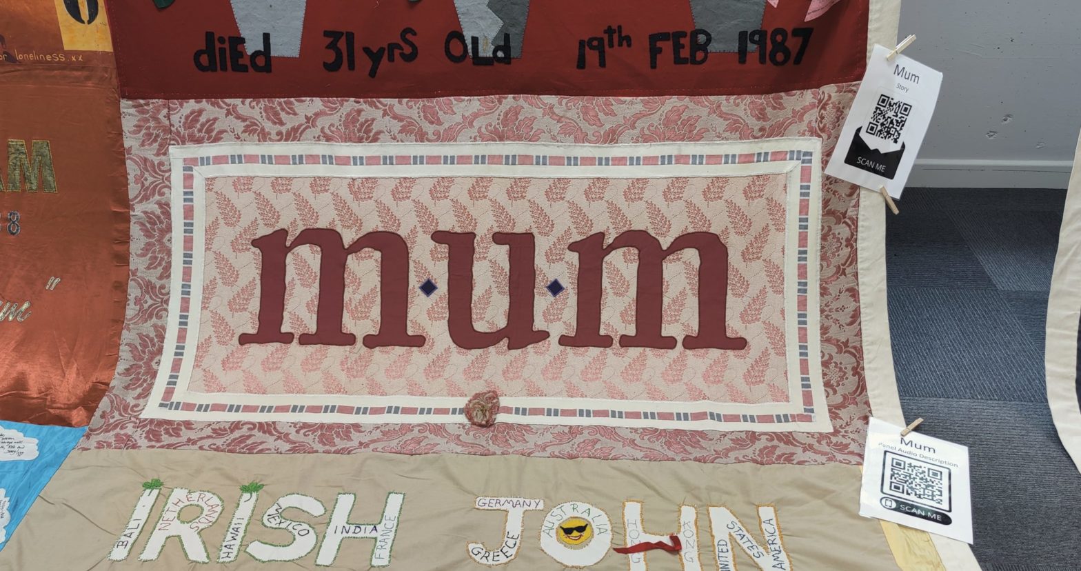 A panel from the UK AIDS quilt that reads 'mum'